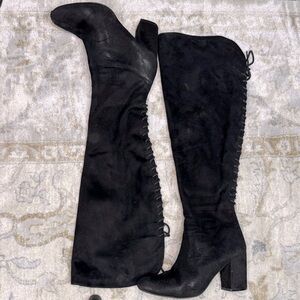 Lace Up Faux Suede Knee-High Boots